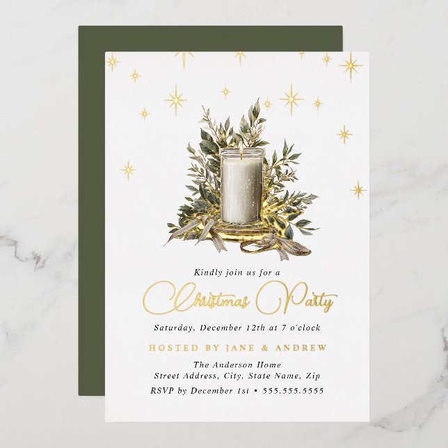 Festive Shimmer Candle Light Christmas  Foil Invitation (Front/Back)