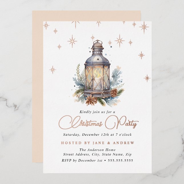 Festive Shimmer Lantern Christmas  Foil Invitation (Front/Back)