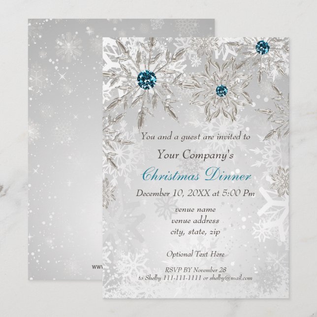 Festive Silver aqua Corporate Holiday party Invite (Front/Back)