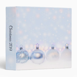 Festive Silver Christmas Balls on Snow 3 Ring Binder
