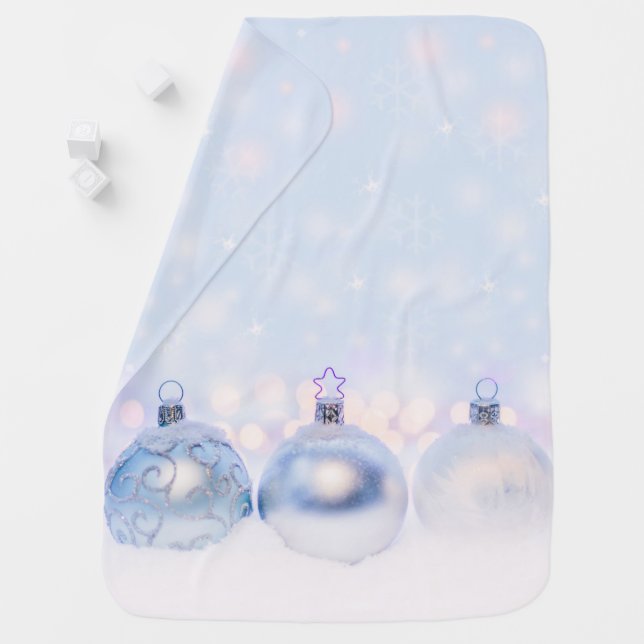 Festive Silver Christmas Balls on Snow Baby Blanket (In Situ)