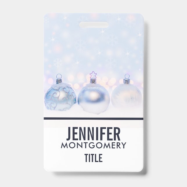 Festive Silver Christmas Balls on Snow Badge (Front)