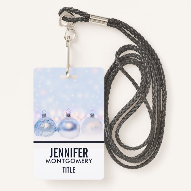 Festive Silver Christmas Balls on Snow Badge (Front with Lanyard)