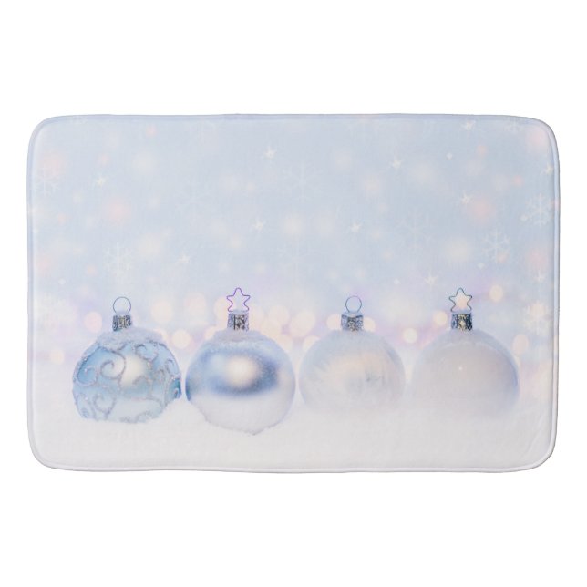 Festive Silver Christmas Balls on Snow Bath Mat (Front)