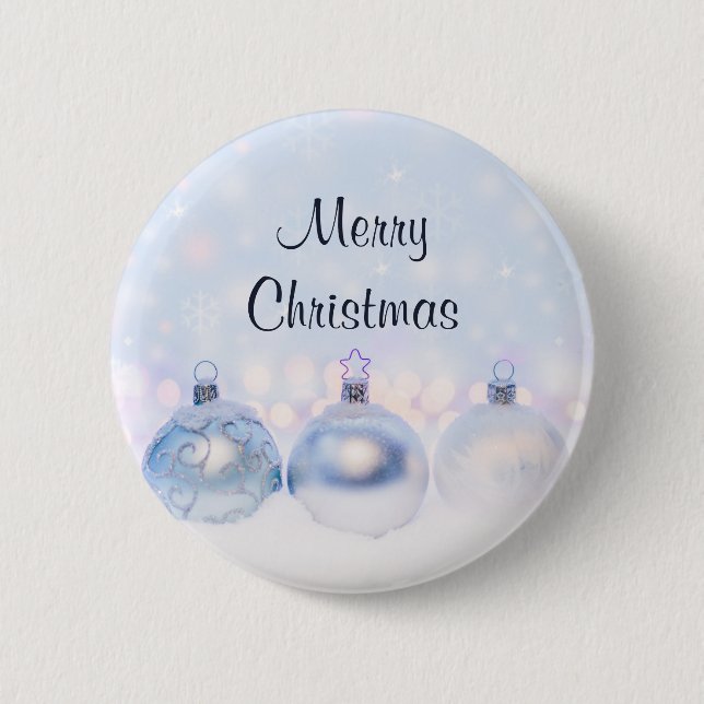Festive Silver Christmas Balls on Snow Button (Front)