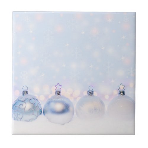 Festive Silver Christmas Balls on Snow Ceramic Tile