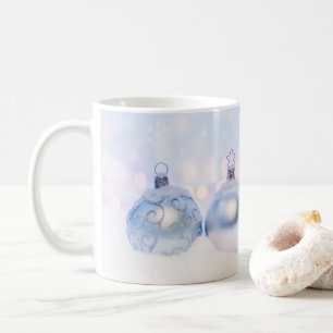 Festive Silver Christmas Balls on Snow Coffee Mug
