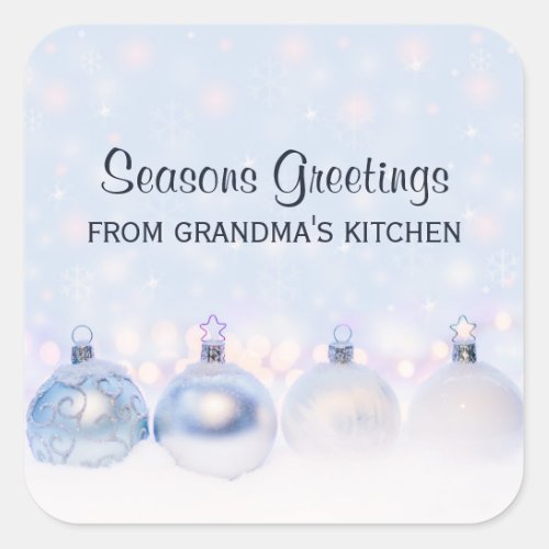 Festive Silver Christmas Balls on Snow Kitchen Square Sticker