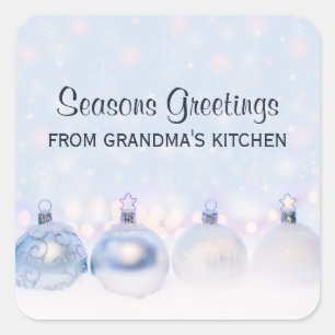 Festive Silver Christmas Balls on Snow Kitchen Square Sticker