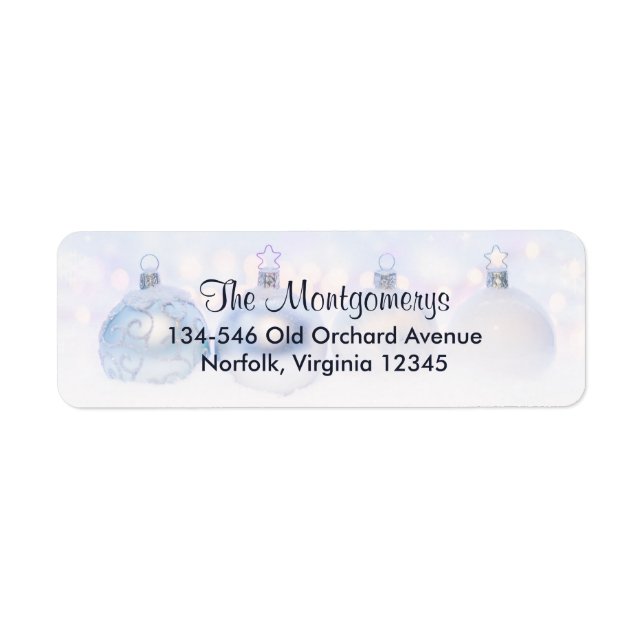 Festive Silver Christmas Balls on Snow Label (Front)