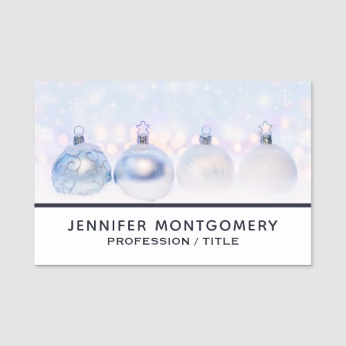Festive Silver Christmas Balls on Snow Name Tag