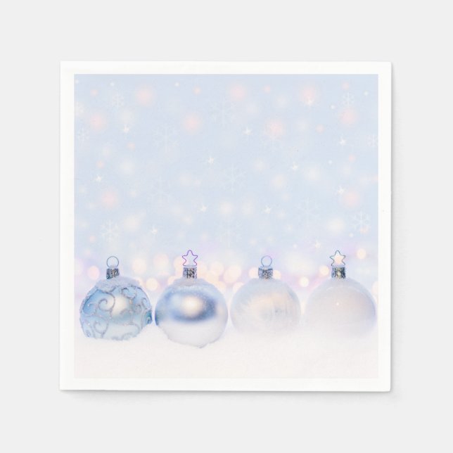 Festive Silver Christmas Balls on Snow Napkins (Front)