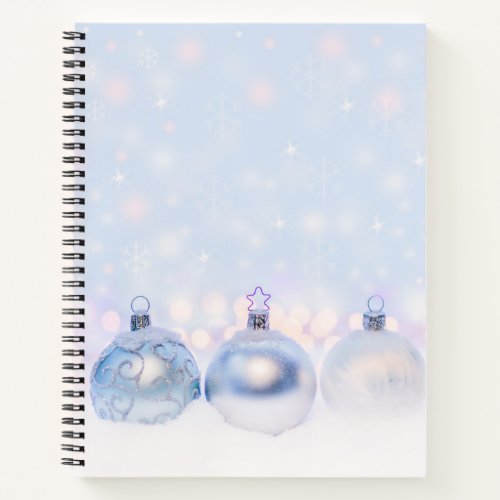 Festive Silver Christmas Balls on Snow Notebook