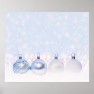 Festive Silver Christmas Balls on Snow Poster