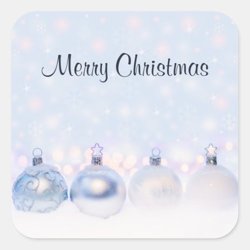 Festive Silver Christmas Balls on Snow Square Sticker