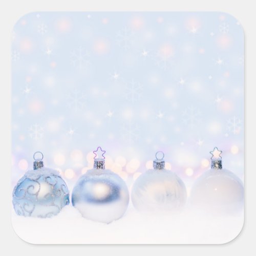 Festive Silver Christmas Balls on Snow Square Sticker