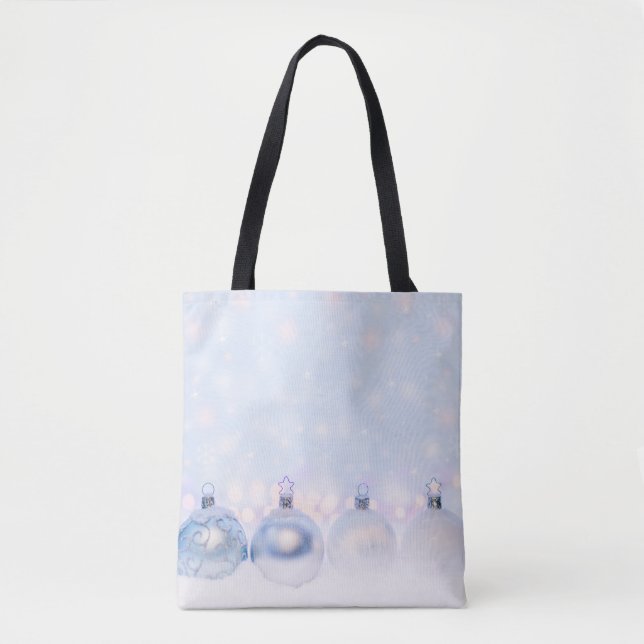 Festive Silver Christmas Balls on Snow Tote Bag (Front)