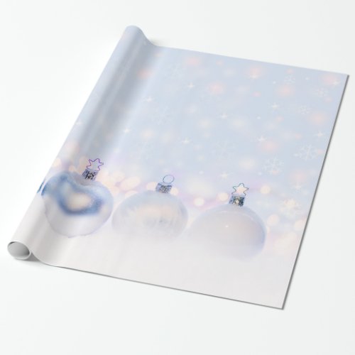 Festive Silver Christmas Balls on Snow Wrapping Paper