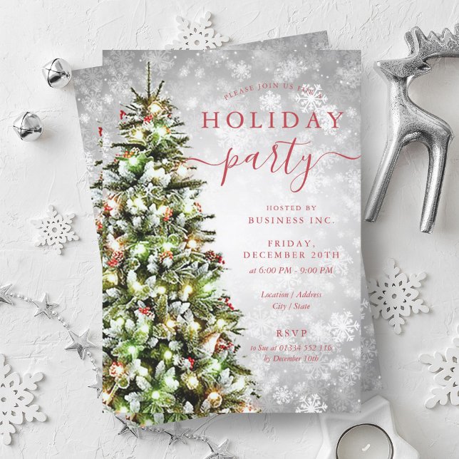 Festive Silver Christmas Tree Company Holiday  Invitation (Festive Silver Christmas Tree Company Holiday Invitation)