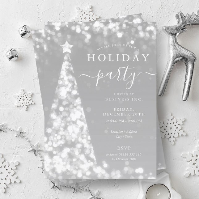 Festive Silver Christmas Tree Company Holiday  Invitation (Festive Silver Christmas Tree Company Holiday Invitation)