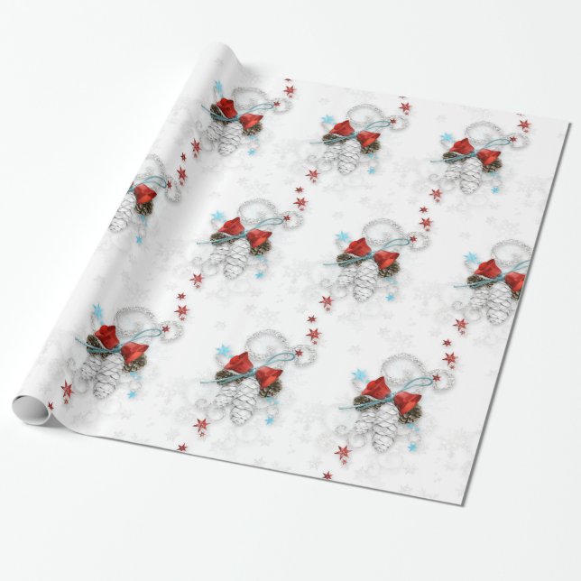 Festive Silver Cones Wrapping Paper (Unrolled)