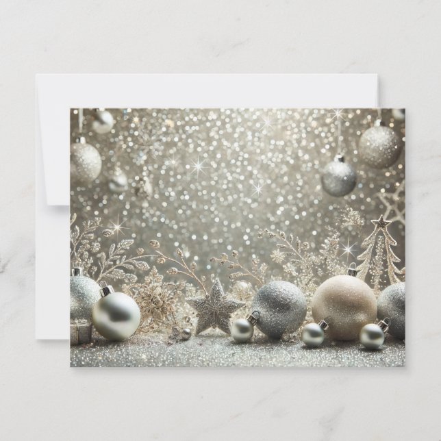 Festive Silver Glitter with Christmas Elements Holiday Card (Front)