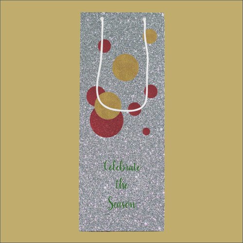 Festive Silver Gold and Red Holiday Wine Gift Bag