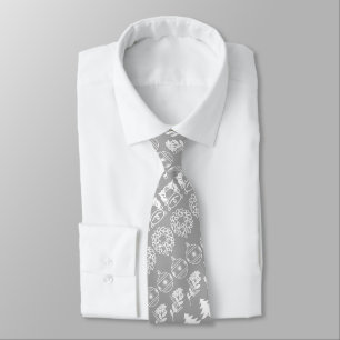 Festive Silver-Gray/White Christmas Iconic Pattern Neck Tie