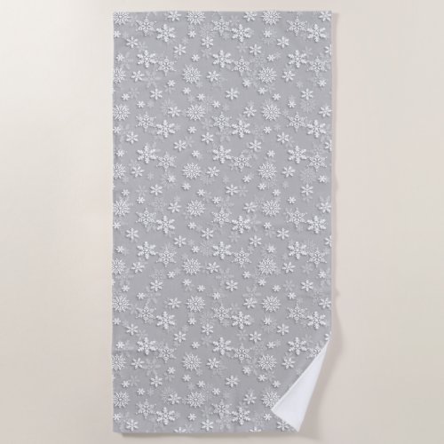 Festive Silver Grey and White Christmas Snow Beach Towel