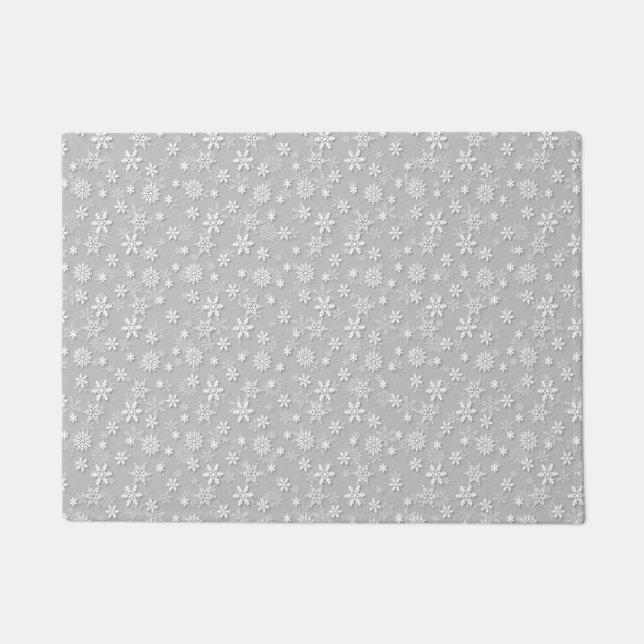 Festive Silver Grey and White Christmas Snow Doormat (Front)