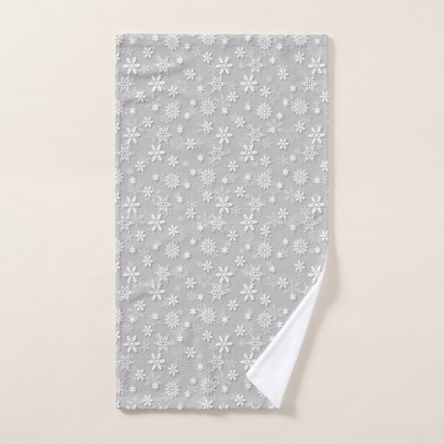 Festive Silver Grey and White Christmas Snow Hand Towel