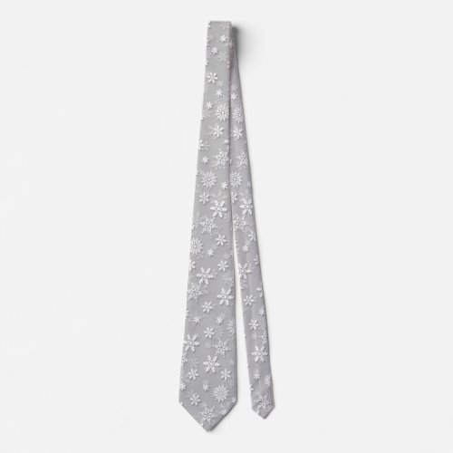 Festive Silver Grey and White Christmas Snow Neck Tie