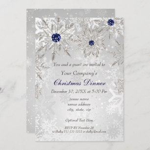 Festive Silver Navy Holiday party Invite
