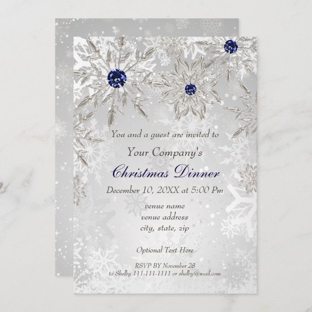 Festive Silver Navy Holiday party Invite (Front/Back)