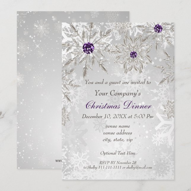 Festive Silver Purple Corporate Holiday Party Invitation (Front/Back)