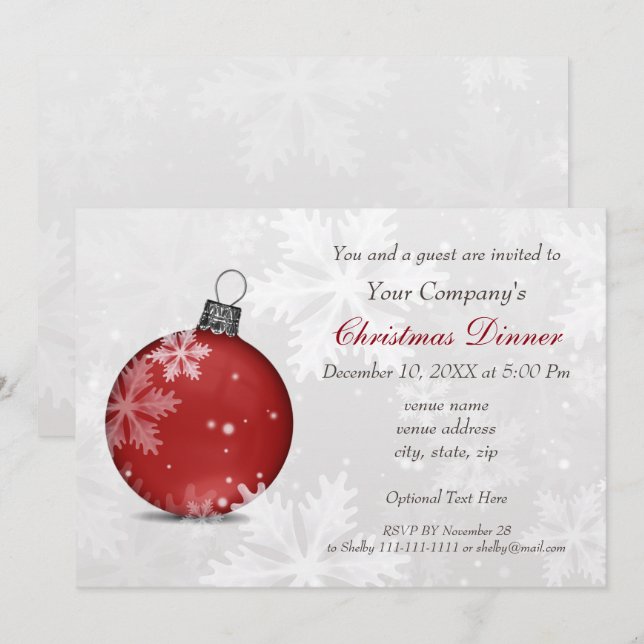 Festive Silver Red Corporate Holiday party Invite (Front/Back)