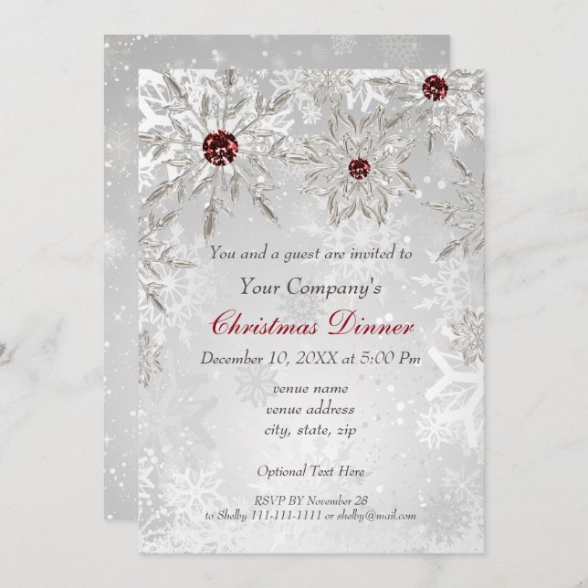 Festive Silver Red Holiday party Invite (Front/Back)