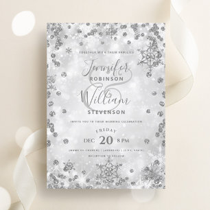 Festive Silver SPARKLE Elegant Winter Wedding Invitation
