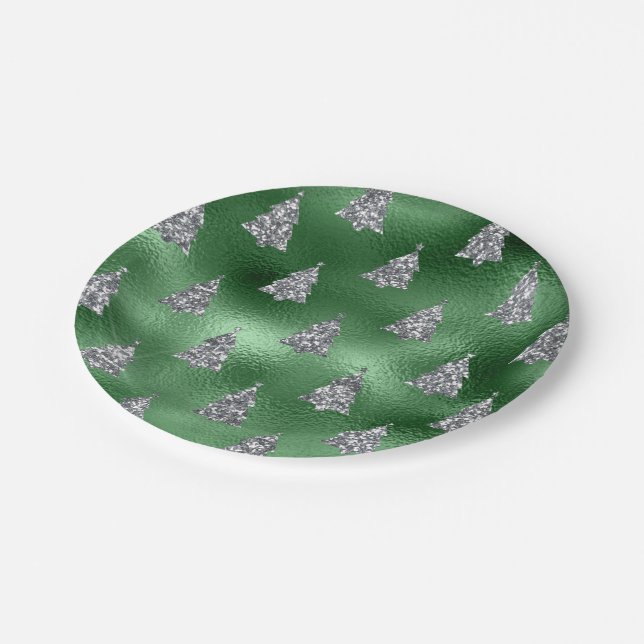 Festive Silver Trees  Paper Plates (Angled)