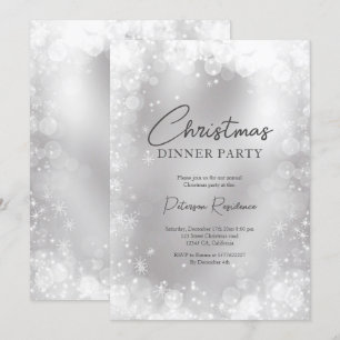 Festive silver white snow elegant chic Christmas Invitation
