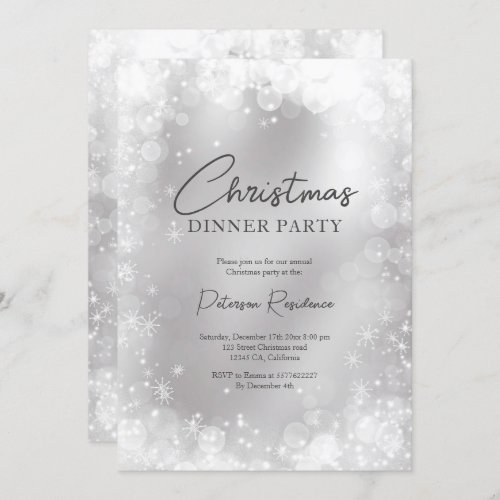 Festive silver white snow elegant chic Christmas Invitation