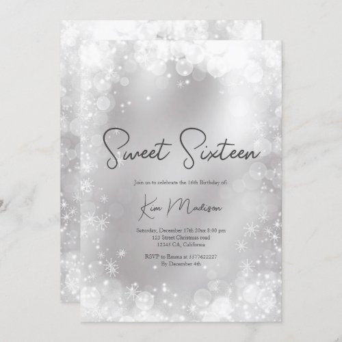 Festive silver white snow elegant chic sweet 16 invitation