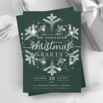 Festive Silver Winter Snowflake Christmas Green  Invitation