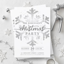 Festive Silver Winter Snowflake Christmas Party  Invitation