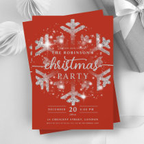 Festive Silver Winter Snowflake Christmas Red Invitation