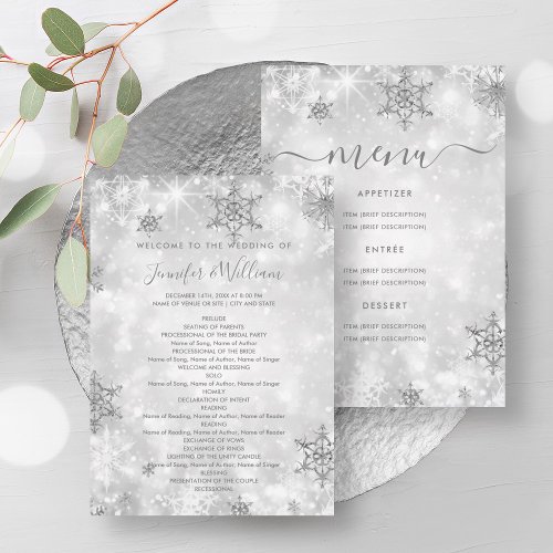 Festive Silver Winter Wedding Menu Program