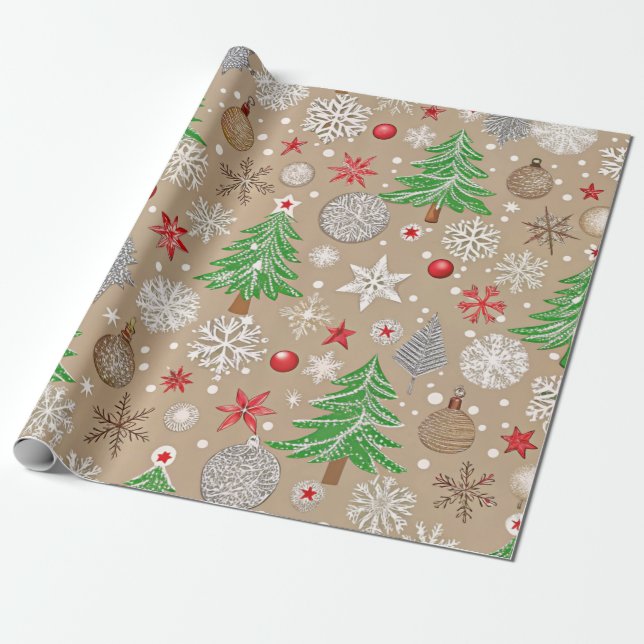 Festive Silvery Kraft Christmas Wrapping Paper  (Unrolled)