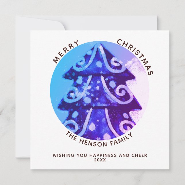 Festive Simple Christmas Tree Artistic Family  Holiday Card (Front)