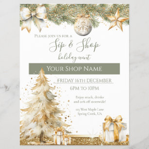 Festive Sip & Shop Holiday Event elegant marketing Flyer
