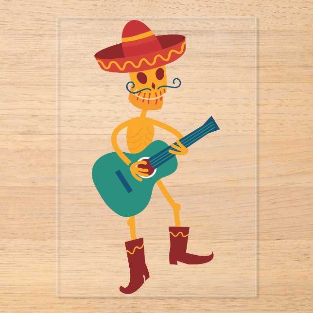 Festive Skeleton Guitar Player Acrylic Invitations (Front)